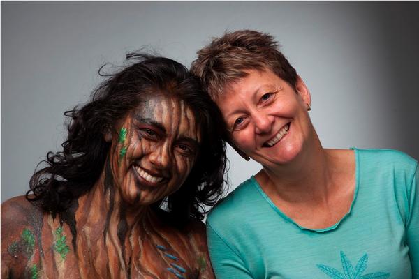 Model Helena McAlpine (left) with Liz Oliver, one of the calendar creators.  Both women have been affected by breast cancer.